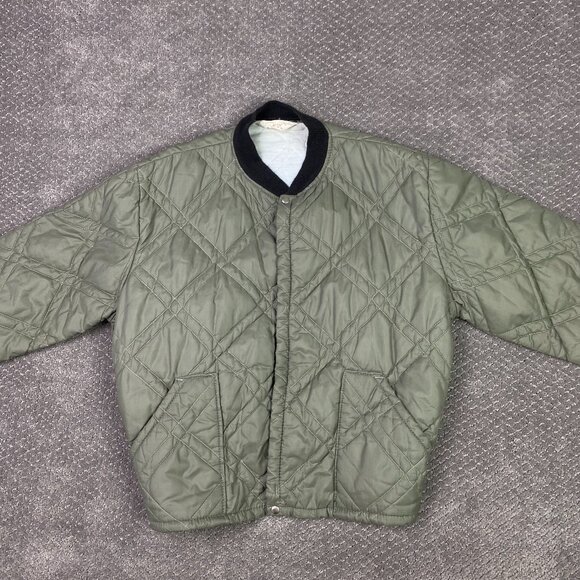 Vintage JCPenney Towncraft Quilted Bomber Jacket Mens Large Medium Olive Penneys - Picture 2 of 14
